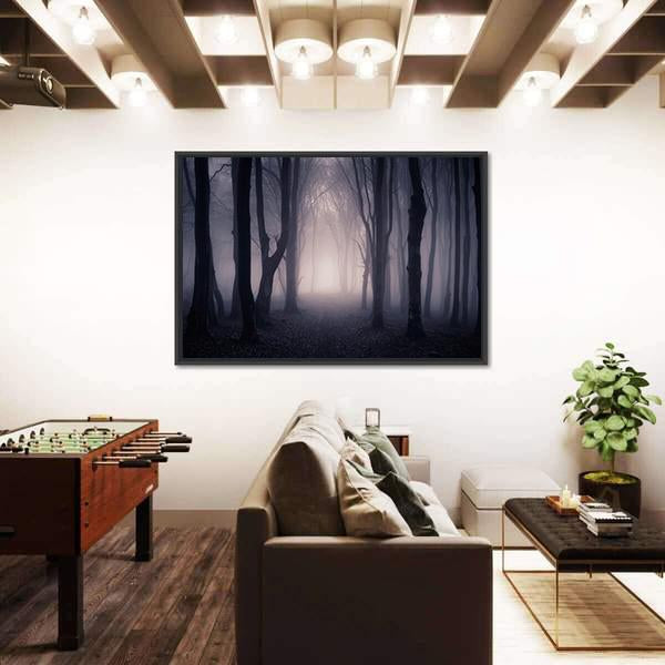 Dark Foggy Forest Path Canvas Wall Art-5 Horizontal-Gallery Wrap-22" x 12"-Tiaracle