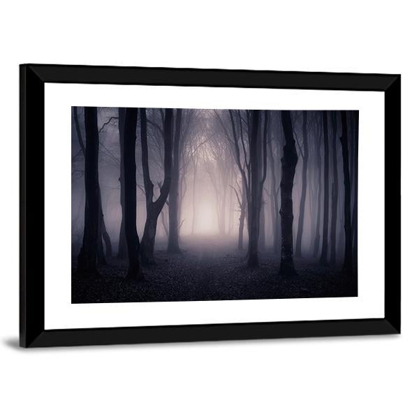 Dark Foggy Forest Path Canvas Wall Art-5 Horizontal-Gallery Wrap-22" x 12"-Tiaracle