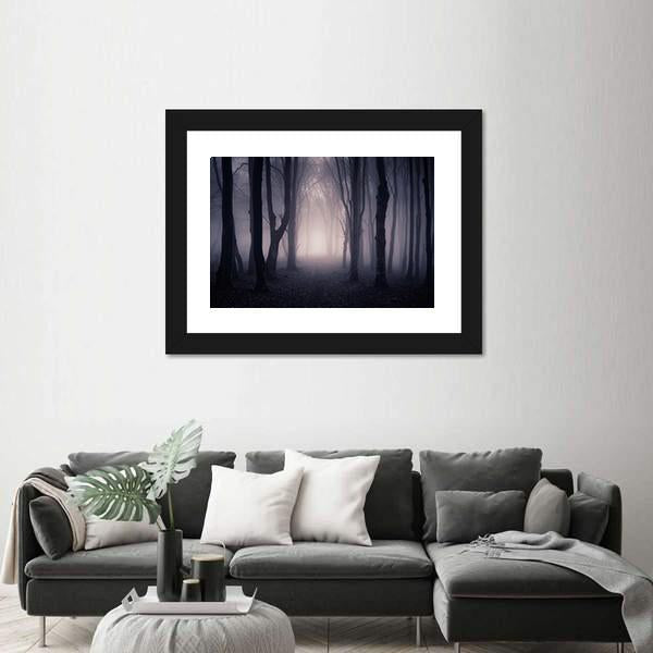 Dark Foggy Forest Path Canvas Wall Art-5 Horizontal-Gallery Wrap-22" x 12"-Tiaracle