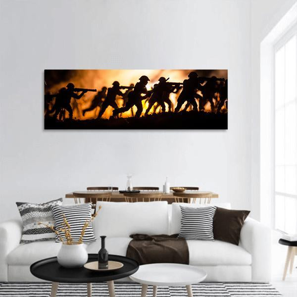 Dark Foggy Sky Battle Panoramic Canvas Wall Art-3 Piece-25" x 08"-Tiaracle