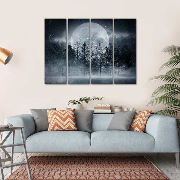Foggy Dark Forest Canvas Wall Art-4 Horizontal-Gallery Wrap-34" x 24"-Tiaracle