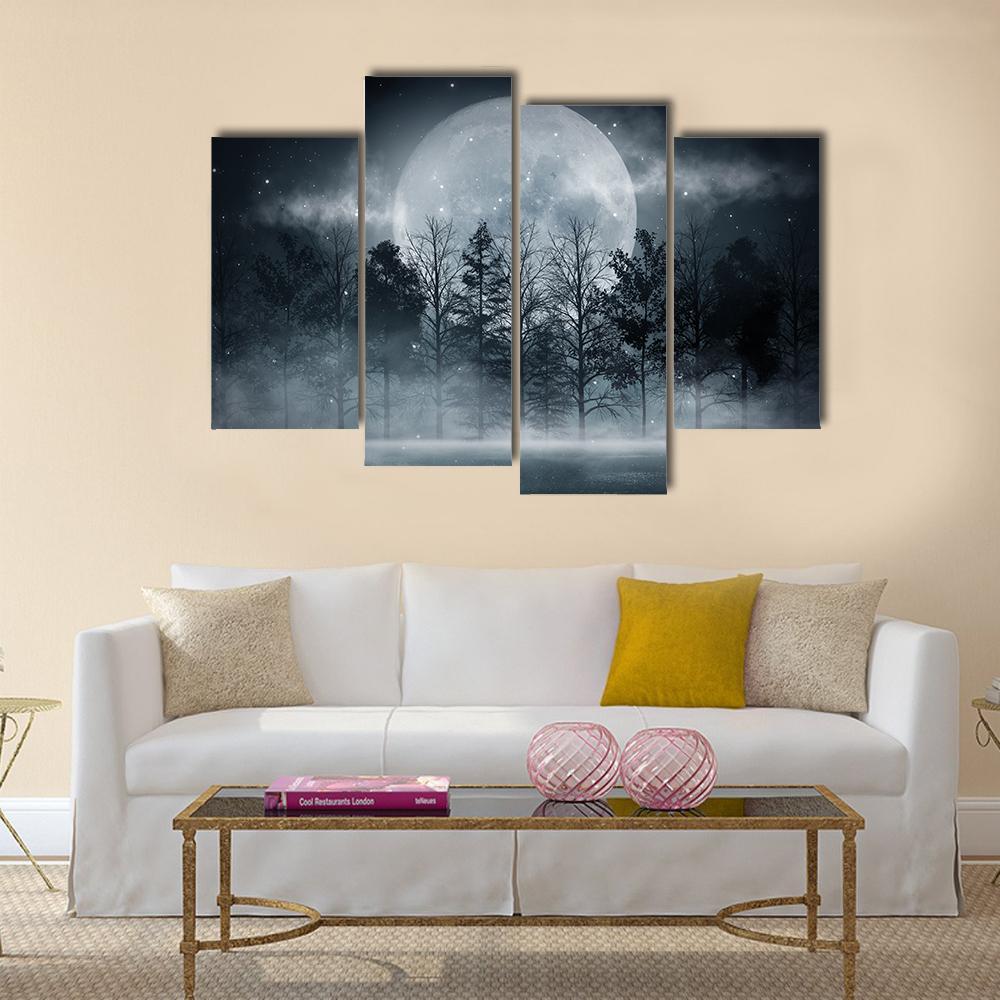 Foggy Dark Forest Canvas Wall Art-4 Pop-Gallery Wrap-34&quot; x 20&quot;-Tiaracle