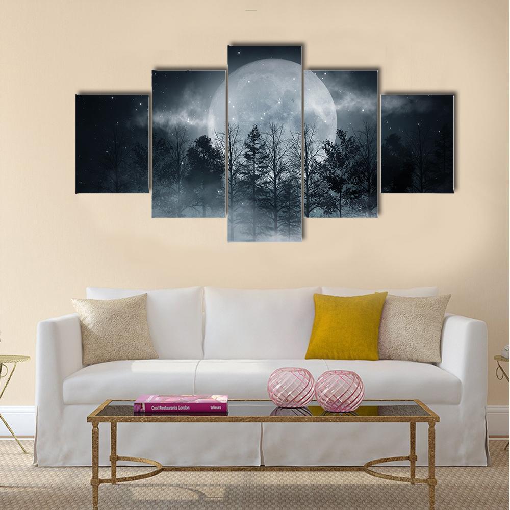 Foggy Dark Forest Canvas Wall Art-5 Star-Gallery Wrap-42" x 21"-Tiaracle