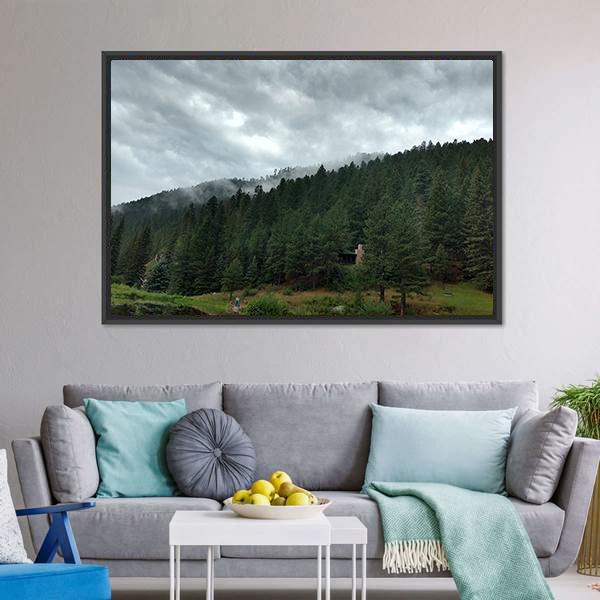 Dark Forest Under Clouds Panoramic Canvas Wall Art-1 Piece-36&quot; x 12&quot;-Tiaracle