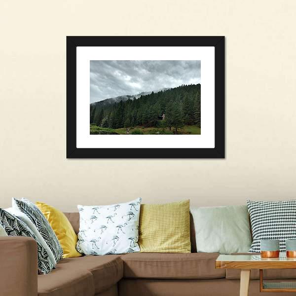 Dark Forest Under Clouds Panoramic Canvas Wall Art-1 Piece-36&quot; x 12&quot;-Tiaracle