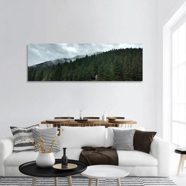 Dark Forest Under Clouds Panoramic Canvas Wall Art-1 Piece-36&quot; x 12&quot;-Tiaracle