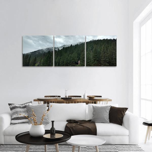 Dark Forest Under Clouds Panoramic Canvas Wall Art-3 Piece-25&quot; x 08&quot;-Tiaracle