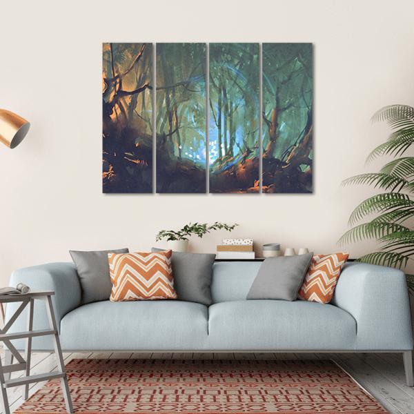 Dark Forest With Mystic Light Canvas Wall Art-4 Horizontal-Gallery Wrap-34" x 24"-Tiaracle