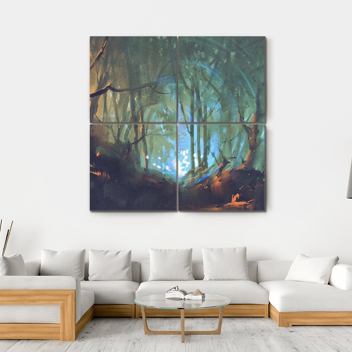 Dark Forest With Mystic Light Canvas Wall Art-4 Square-Gallery Wrap-17" x 17"-Tiaracle