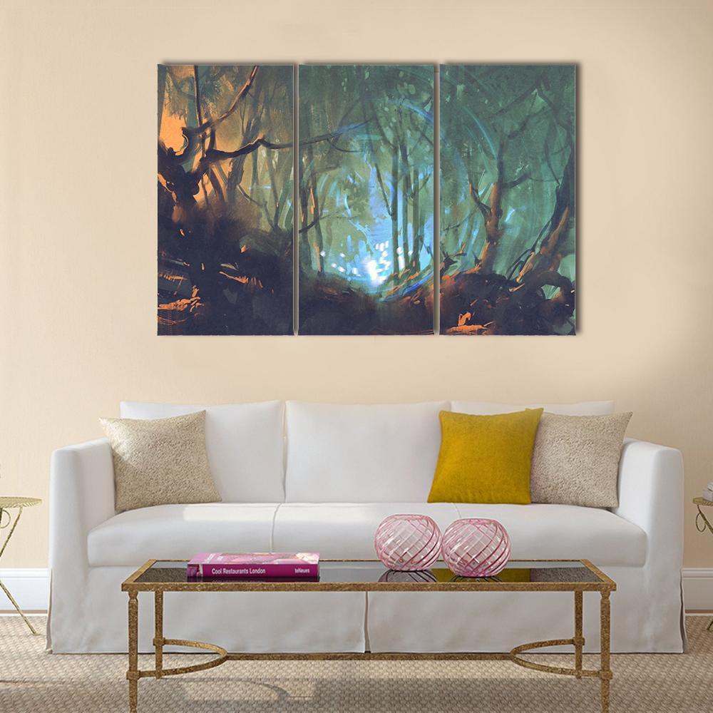 Dark Forest With Mystic Light Canvas Wall Art-3 Horizontal-Gallery Wrap-37" x 24"-Tiaracle