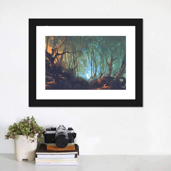 Dark Forest With Mystic Light Canvas Wall Art-3 Horizontal-Gallery Wrap-25" x 16"-Tiaracle