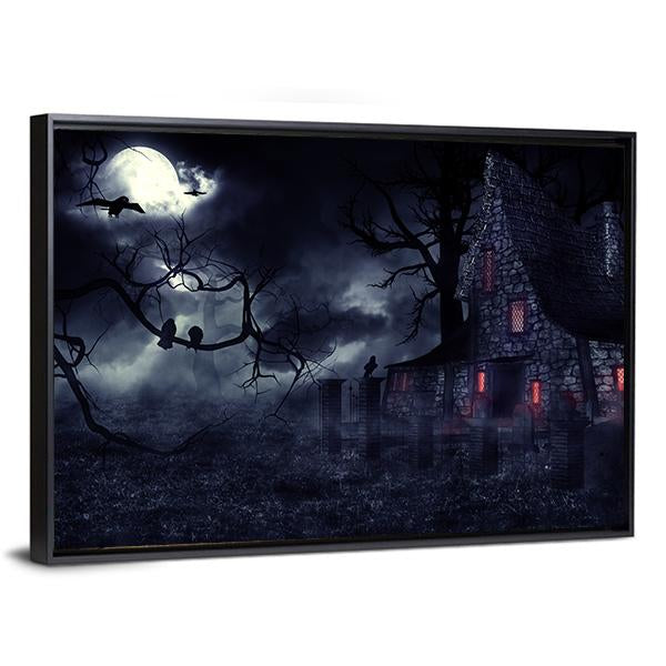 Dark Haunted House Canvas Wall Art-3 Horizontal-Gallery Wrap-25" x 16"-Tiaracle