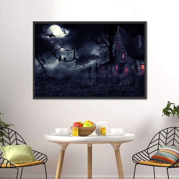 Dark Haunted House Canvas Wall Art-3 Horizontal-Gallery Wrap-25" x 16"-Tiaracle