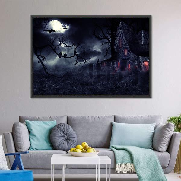 Dark Haunted House Canvas Wall Art-3 Horizontal-Gallery Wrap-25" x 16"-Tiaracle