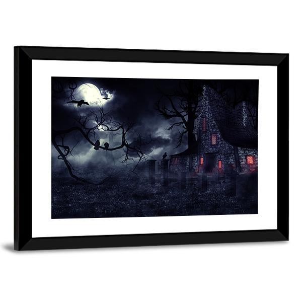 Dark Haunted House Canvas Wall Art-3 Horizontal-Gallery Wrap-25&quot; x 16&quot;-Tiaracle