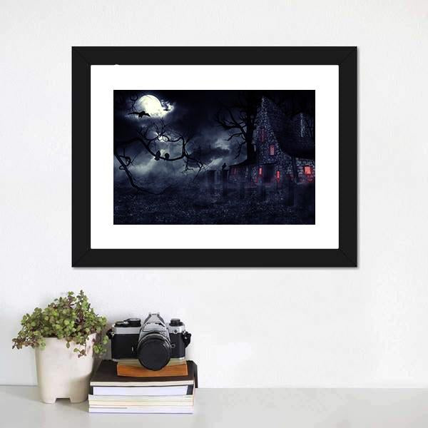 Dark Haunted House Canvas Wall Art-1 Piece-Framed Print-20&quot; x 16&quot;-Tiaracle