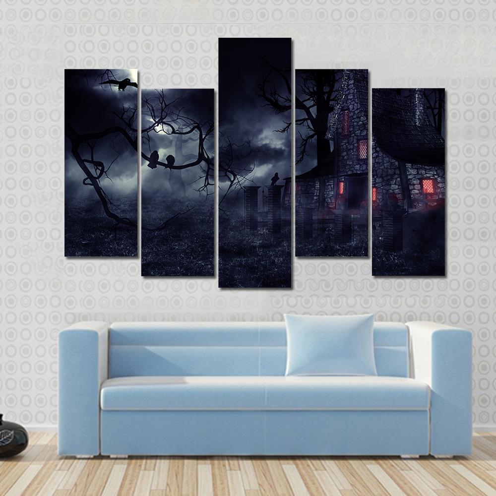 Dark Haunted House Canvas Wall Art-5 Pop-Gallery Wrap-47" x 32"-Tiaracle