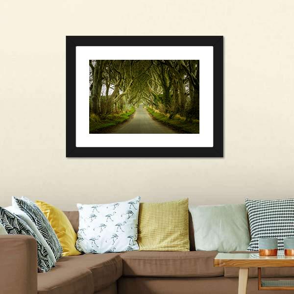 Dark Hedges With Road Canvas Wall Art-1 Piece-Framed Print-20" x 16"-Tiaracle