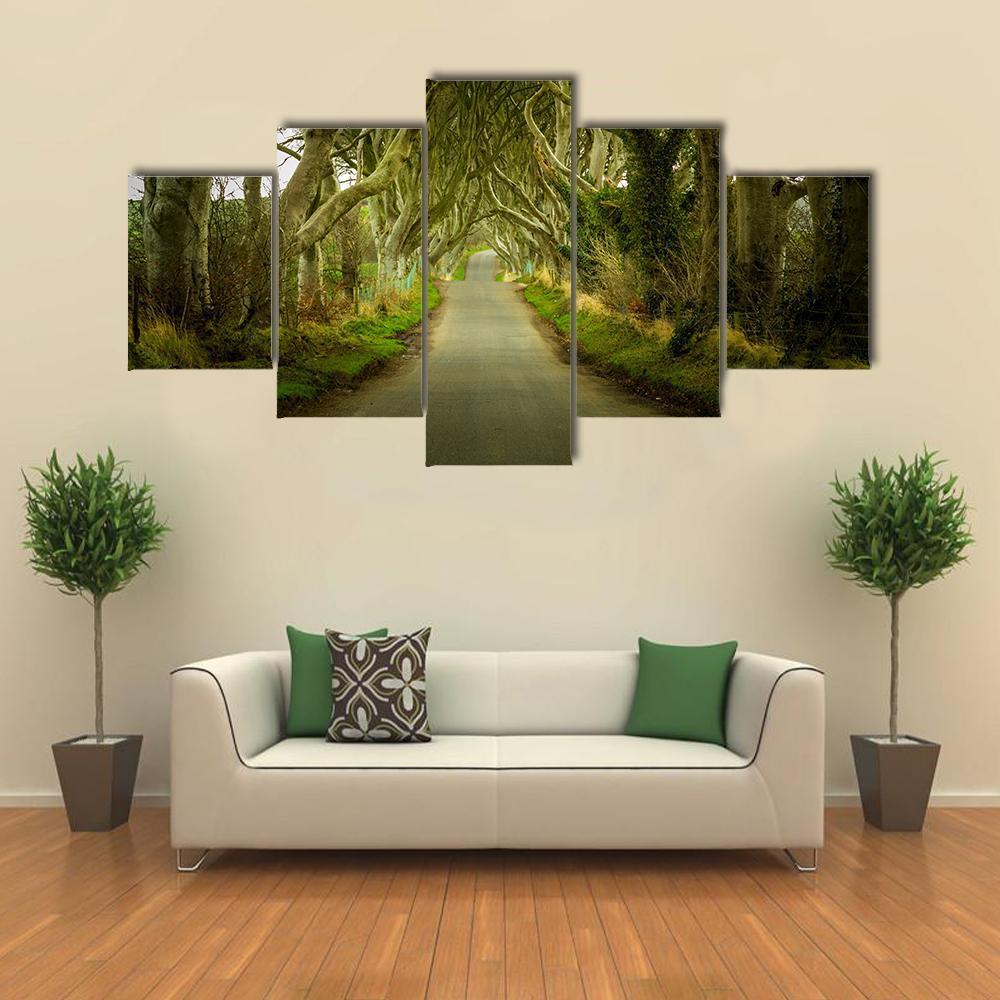 Dark Hedges With Road Canvas Wall Art-5 Star-Gallery Wrap-62" x 32"-Tiaracle