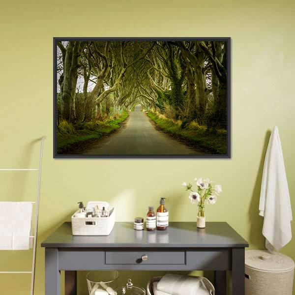 Dark Hedges With Road Canvas Wall Art-3 Horizontal-Gallery Wrap-25" x 16"-Tiaracle