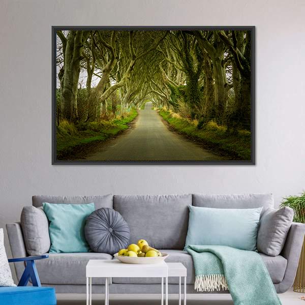 Dark Hedges With Road Canvas Wall Art-3 Horizontal-Gallery Wrap-25" x 16"-Tiaracle