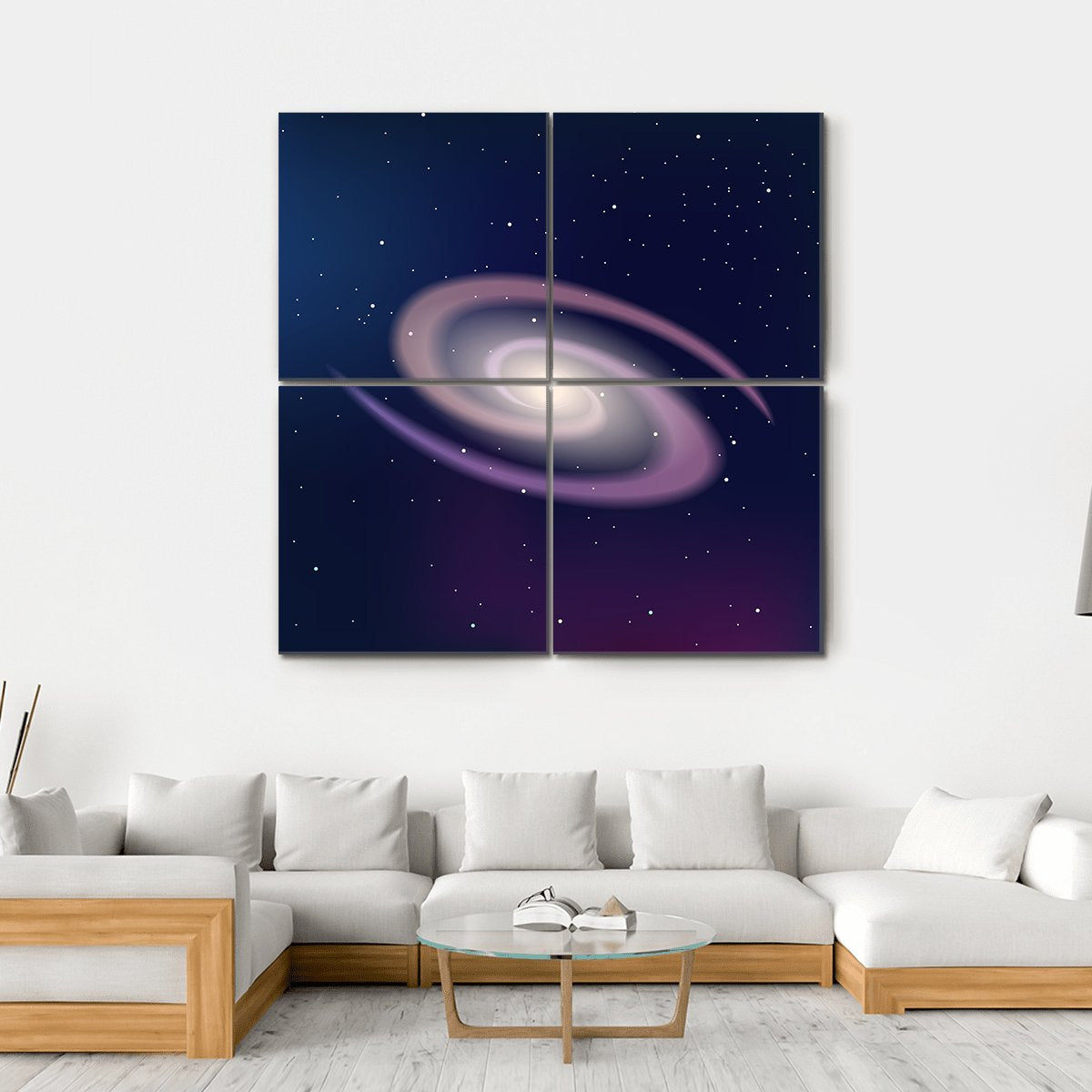 Dark Sky Reflecting Galaxy And Stars Canvas Wall Art-4 Square-Gallery Wrap-17" x 17"-Tiaracle