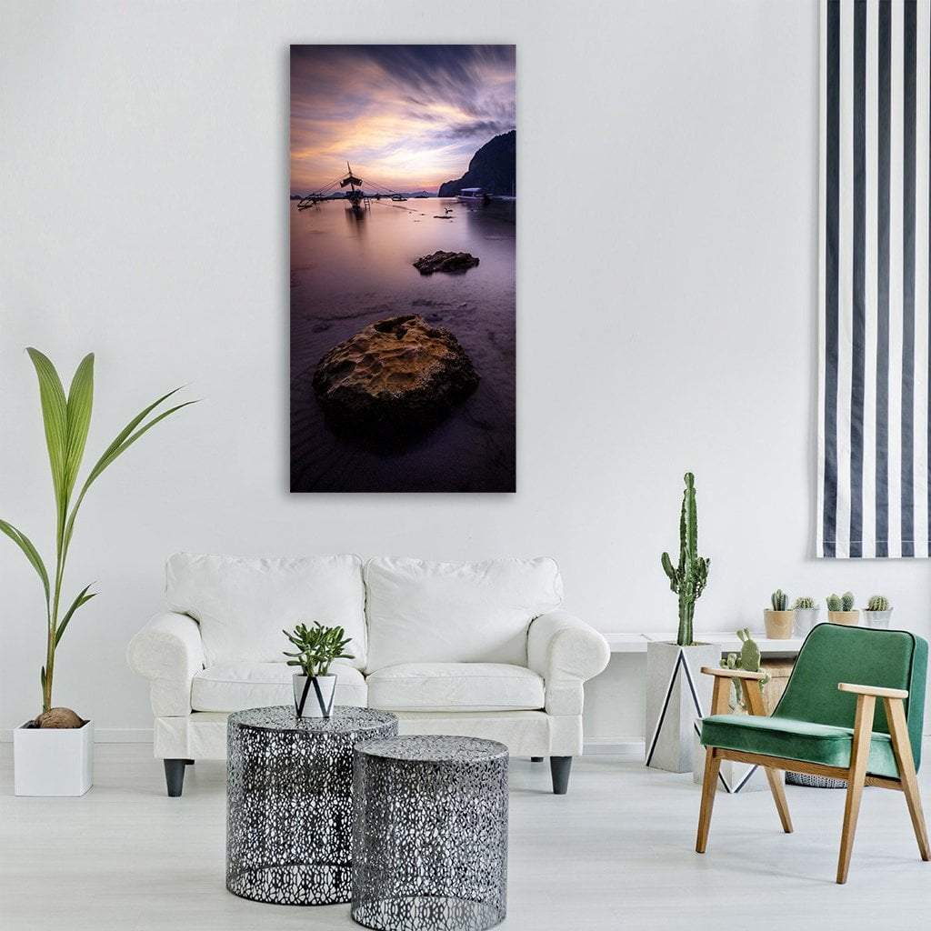 Dark Sunset On Shore Beach Vertical Canvas Wall Art-1 Vertical-Gallery Wrap-12" x 24"-Tiaracle
