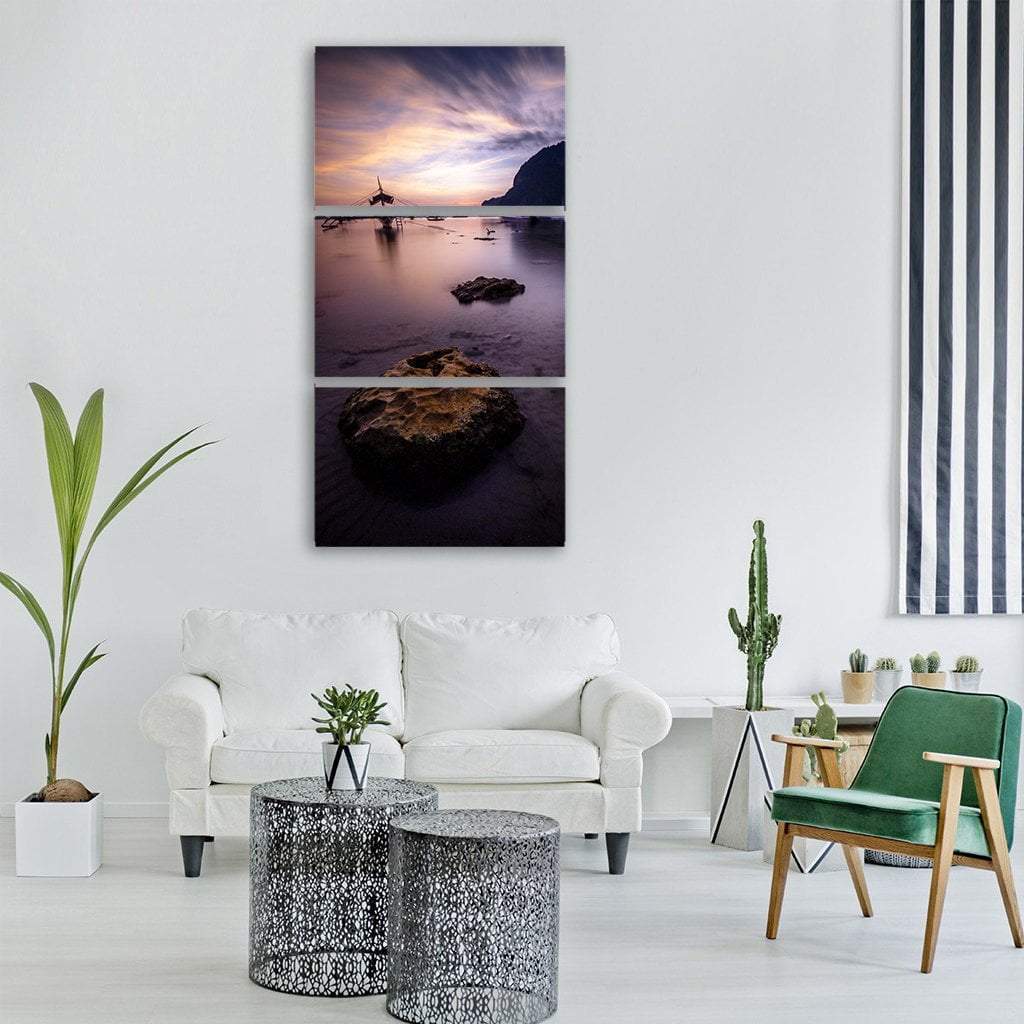 Dark Sunset On Shore Beach Vertical Canvas Wall Art-3 Vertical-Gallery Wrap-12" x 25"-Tiaracle