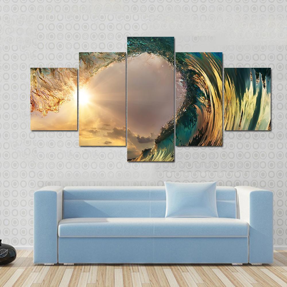 Dark Wave In Ocean Canvas Wall Art-5 Star-Gallery Wrap-62" x 32"-Tiaracle