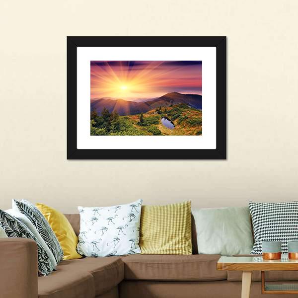 Dawn In Mountains Carpathians Canvas Wall Art-1 Piece-Framed Print-20" x 16"-Tiaracle