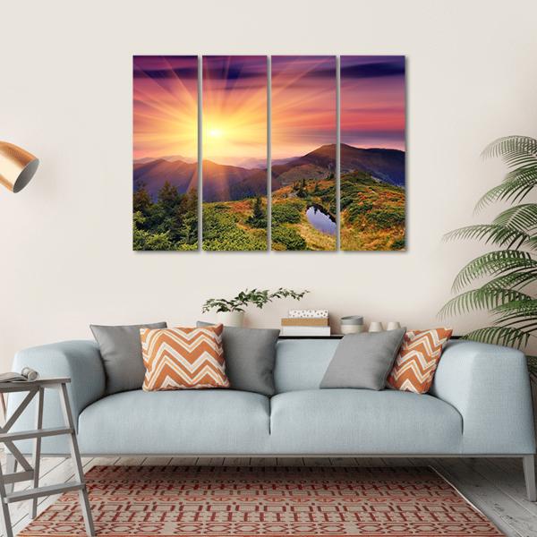 Dawn In Mountains Carpathians Canvas Wall Art-4 Horizontal-Gallery Wrap-34" x 24"-Tiaracle