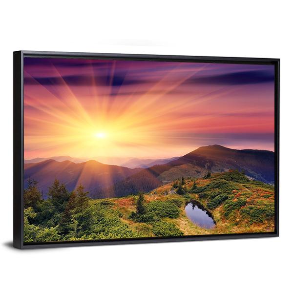 Dawn In Mountains Carpathians Canvas Wall Art-3 Horizontal-Gallery Wrap-25" x 16"-Tiaracle
