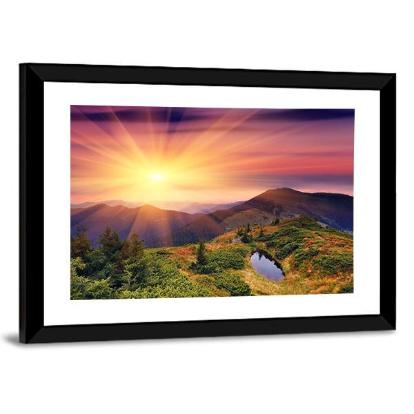 Dawn In Mountains Carpathians Canvas Wall Art-5 Horizontal-Gallery Wrap-22" x 12"-Tiaracle