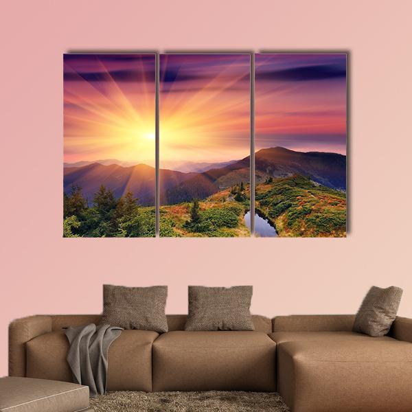 Dawn In Mountains Carpathians Canvas Wall Art-3 Horizontal-Gallery Wrap-37" x 24"-Tiaracle