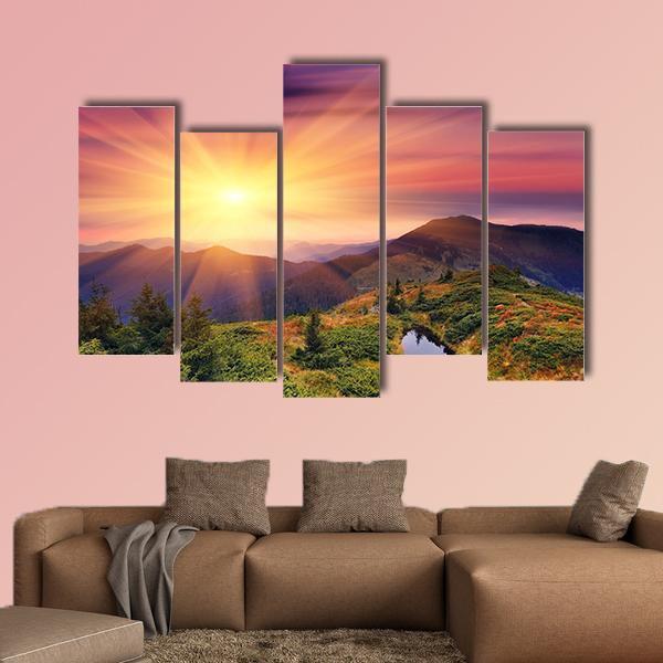 Dawn In Mountains Carpathians Canvas Wall Art-5 Pop-Gallery Wrap-47" x 32"-Tiaracle