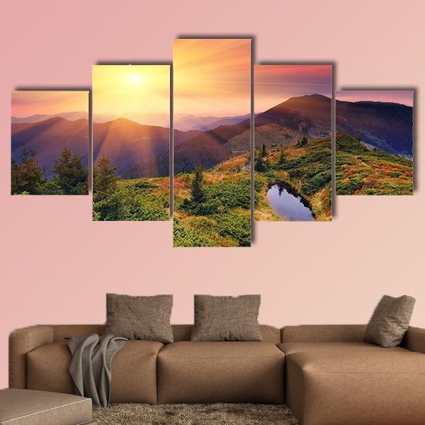 Dawn In Mountains Carpathians Canvas Wall Art-5 Star-Gallery Wrap-62" x 32"-Tiaracle