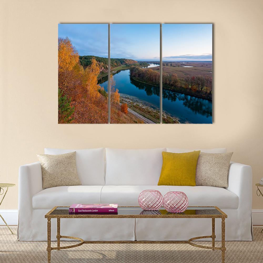 Dawn Over River Canvas Wall Art-3 Horizontal-Gallery Wrap-37" x 24"-Tiaracle