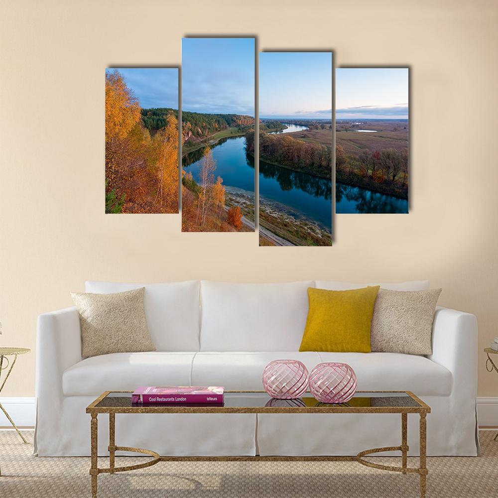 Dawn Over River Canvas Wall Art-4 Pop-Gallery Wrap-50" x 32"-Tiaracle