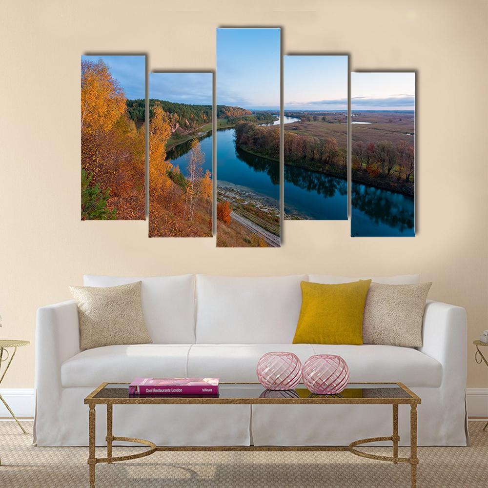 Dawn Over River Canvas Wall Art-5 Pop-Gallery Wrap-47" x 32"-Tiaracle