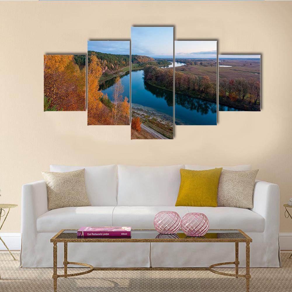Dawn Over River Canvas Wall Art-5 Star-Gallery Wrap-62" x 32"-Tiaracle
