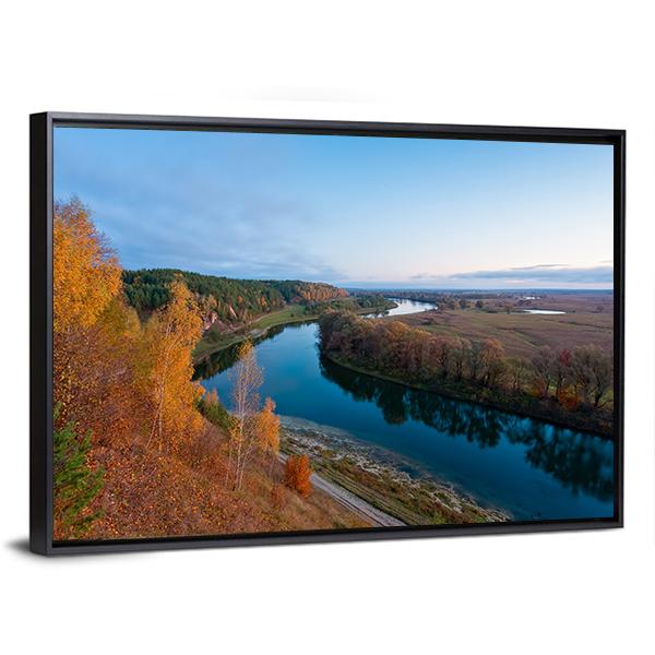 Dawn Over River Canvas Wall Art-3 Horizontal-Gallery Wrap-25" x 16"-Tiaracle