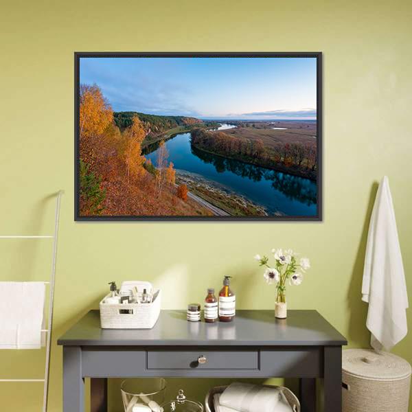 Dawn Over River Canvas Wall Art-3 Horizontal-Gallery Wrap-25" x 16"-Tiaracle