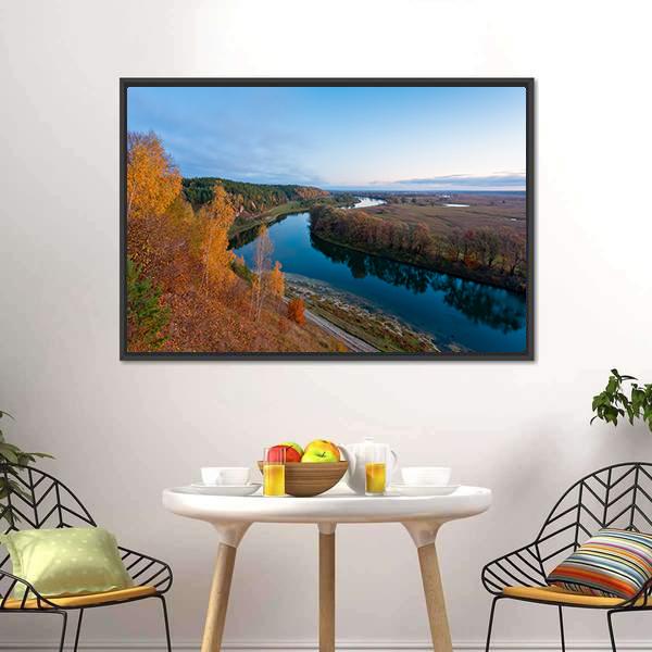 Dawn Over River Canvas Wall Art-1 Piece-Floating Frame-24" x 16"-Tiaracle
