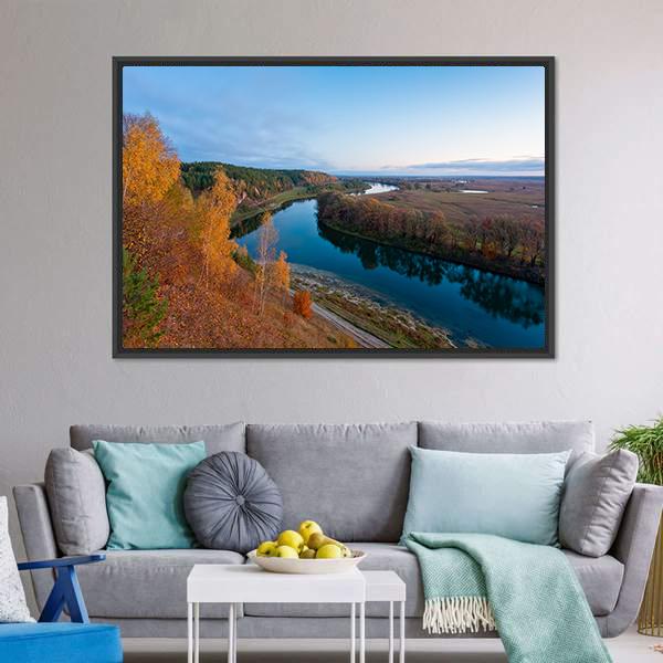 Dawn Over River Canvas Wall Art-3 Horizontal-Gallery Wrap-25" x 16"-Tiaracle