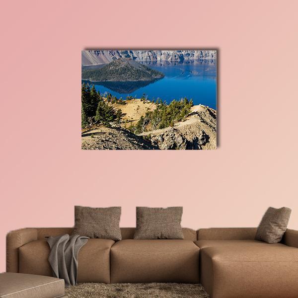 Day At Crater Lake Canvas Wall Art-1 Piece-Gallery Wrap-48" x 32"-Tiaracle