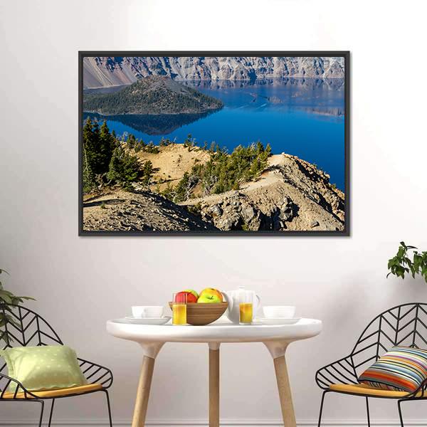 Day At Crater Lake Canvas Wall Art-1 Piece-Floating Frame-24" x 16"-Tiaracle