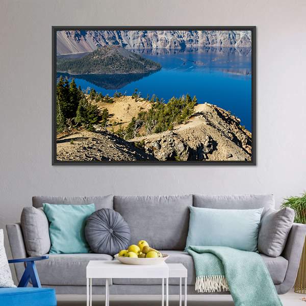 Day At Crater Lake Canvas Wall Art-3 Horizontal-Gallery Wrap-25" x 16"-Tiaracle
