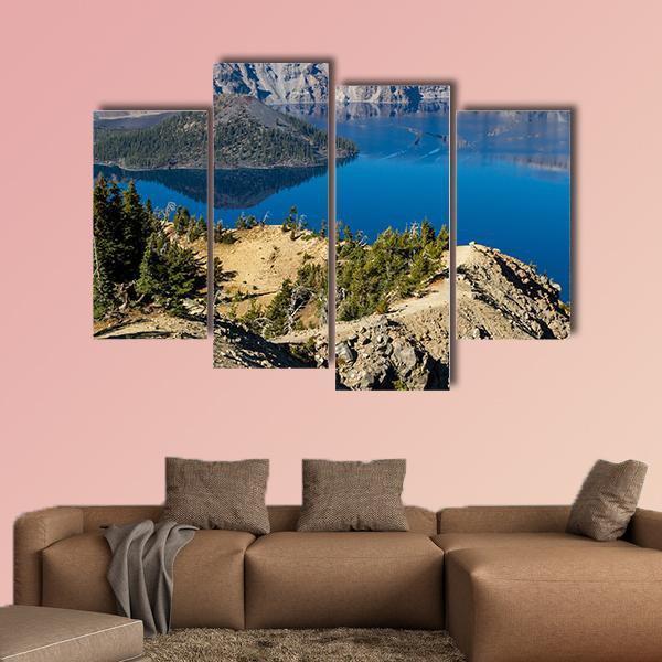 Day At Crater Lake Canvas Wall Art-4 Pop-Gallery Wrap-50" x 32"-Tiaracle