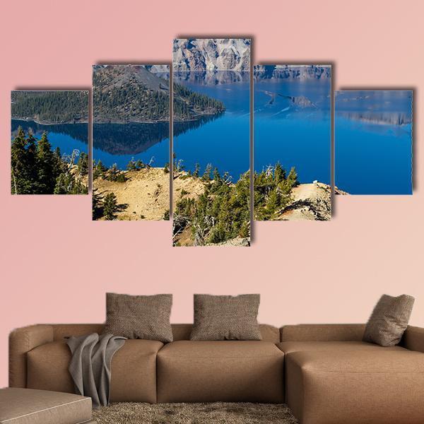 Day At Crater Lake Canvas Wall Art-5 Star-Gallery Wrap-62" x 32"-Tiaracle