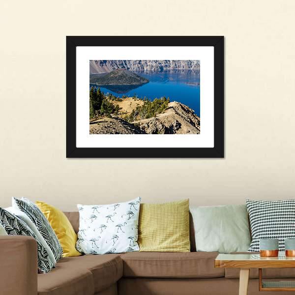 Day At Crater Lake Canvas Wall Art-1 Piece-Framed Print-20" x 16"-Tiaracle
